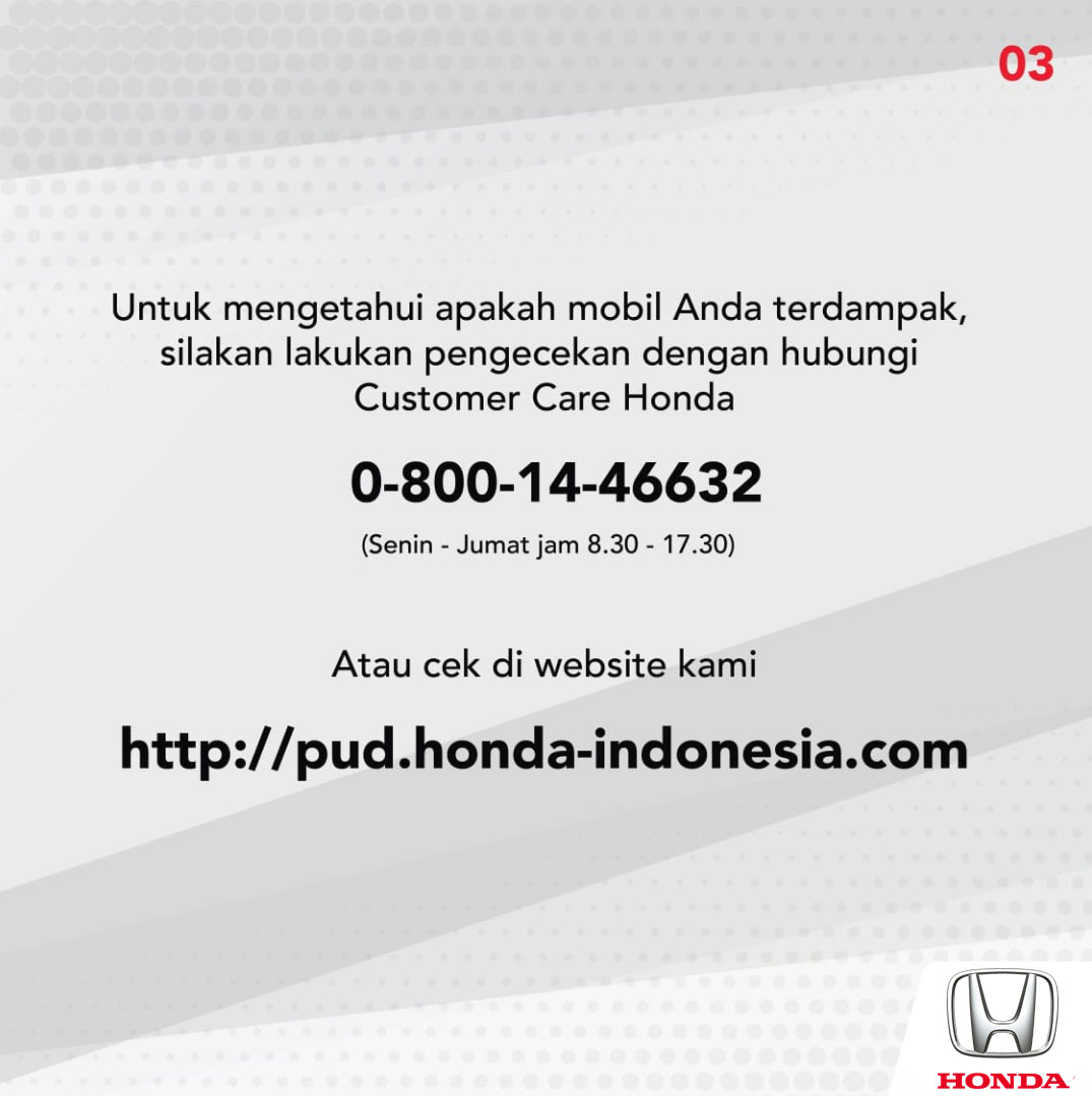 Cek Recall -> <a href=http://pud.honda-indonesia.com>http://pud.honda-indonesia.com</a>